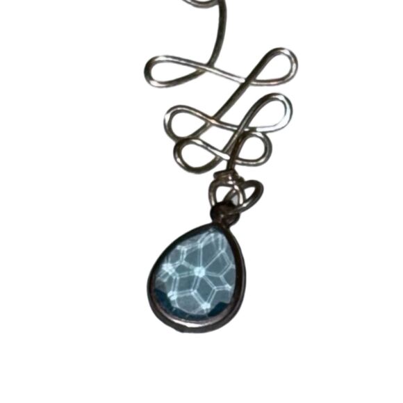 Blue Chrystal Dangle Silver Earrings & Pendant Vintage Artisan Jewelry Set - Picture 2 of 6